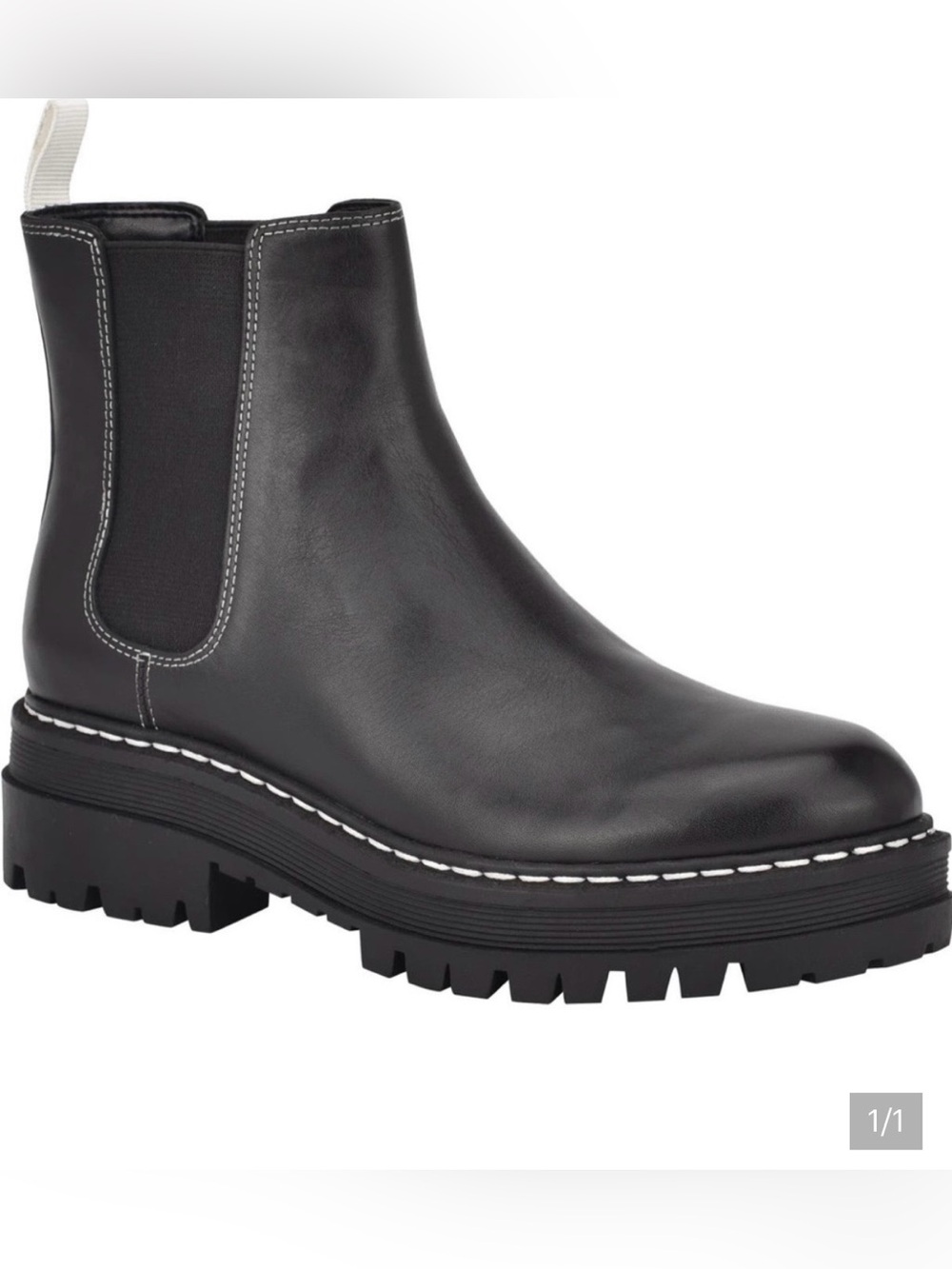 Marc Fisher Black Leather Chelsea Lug Boot with Contrast Stitch size 9. Euc.